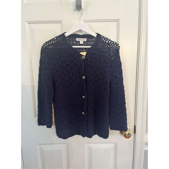 Coldwater Creek Navy Sensational Card Loose Knit Cardigan Sweater sz S NWT - Picture 1 of 8